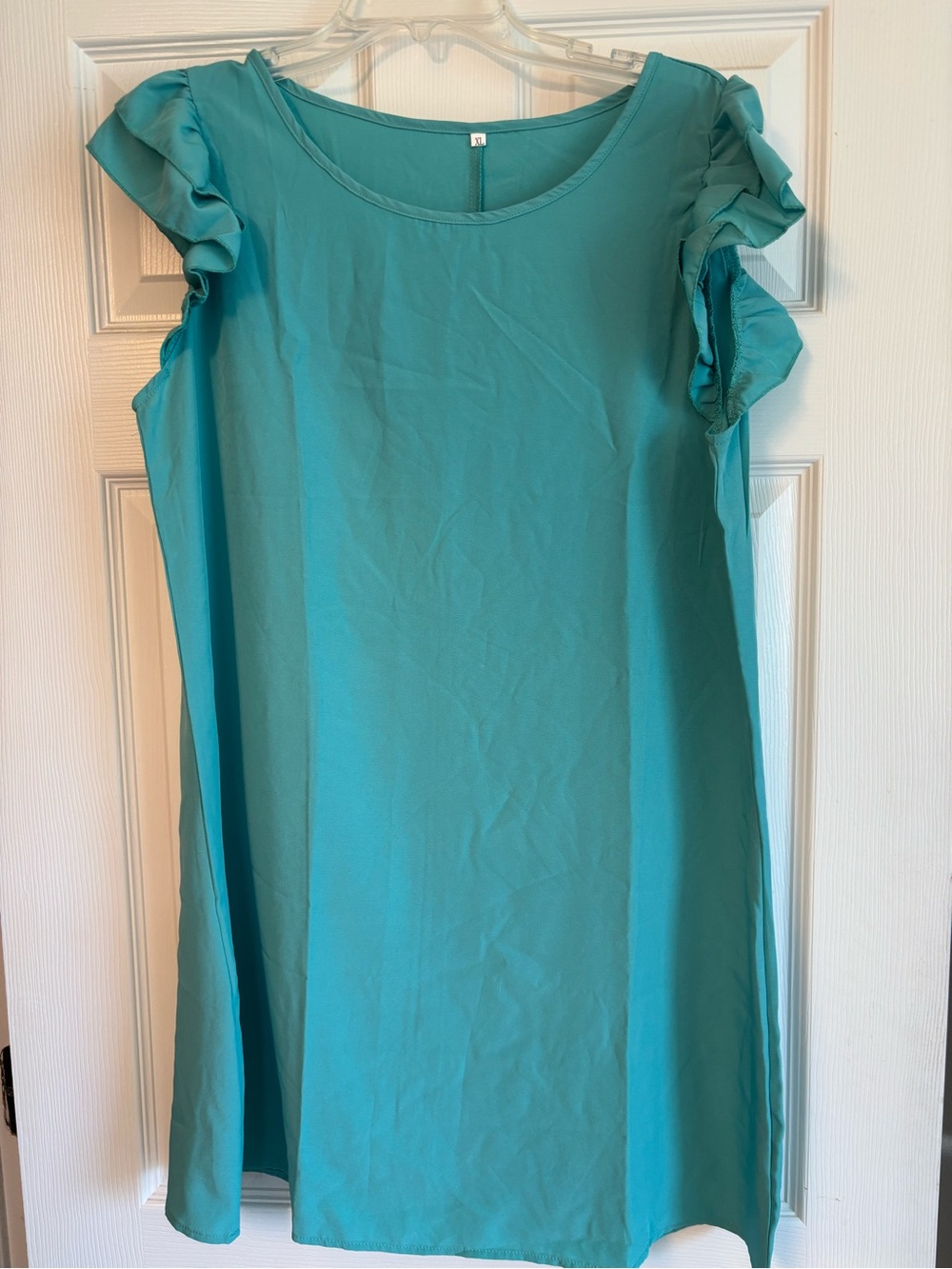 Like new Teal Ruffle Sleeve Shift Dress. Sz XL.